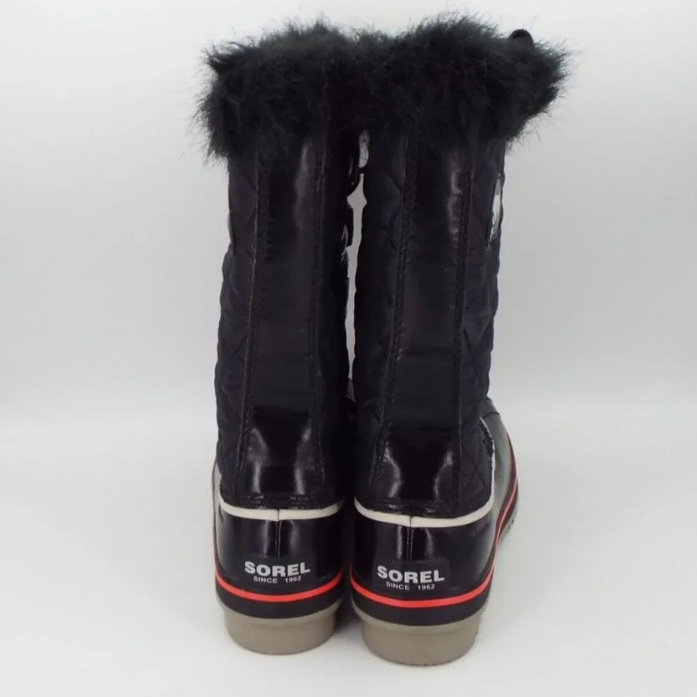 Sorel Tofino Cate NL2191-010 Black Quilted Waterproof Faux Fur Boots Size 8